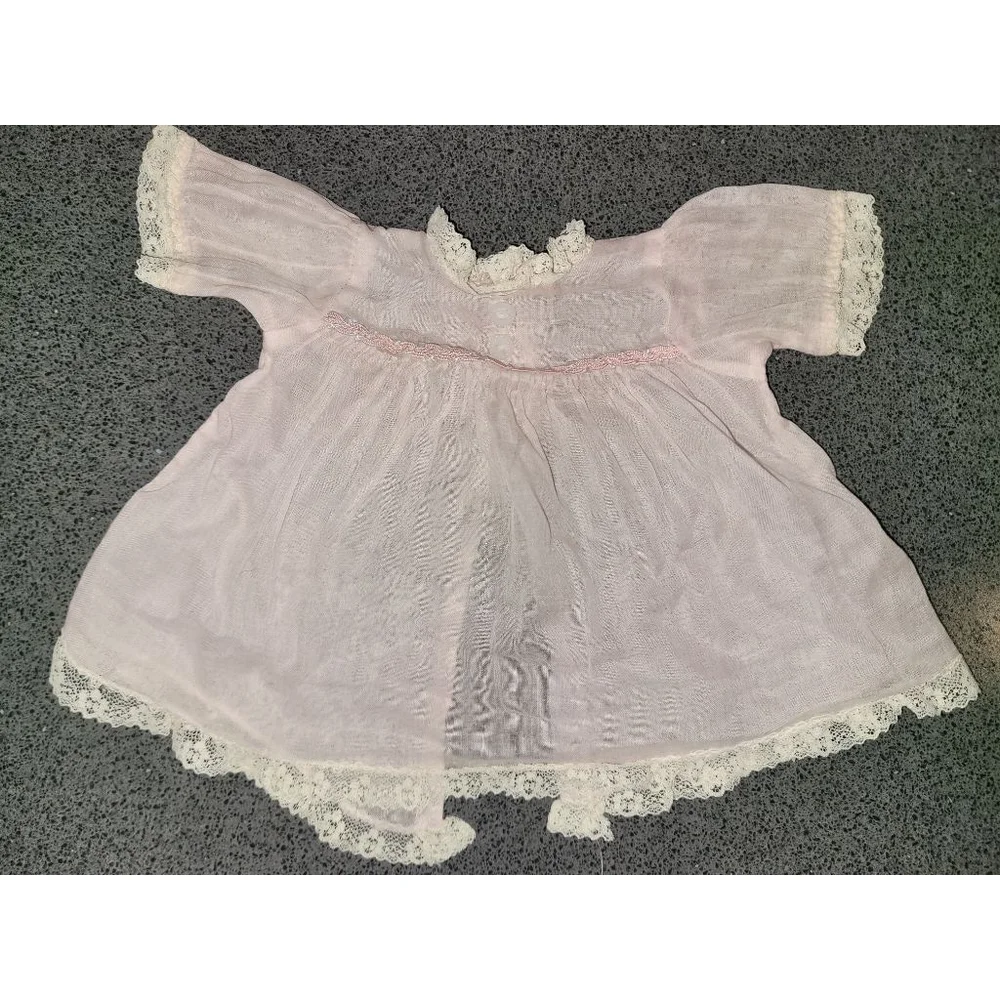 Vintage 1960s Pink Doll Dress Lace Trim 14-16”